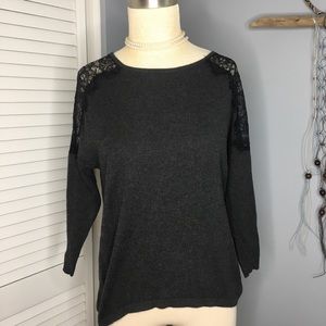 LC Lauren Conrad black lace gray sweater xs